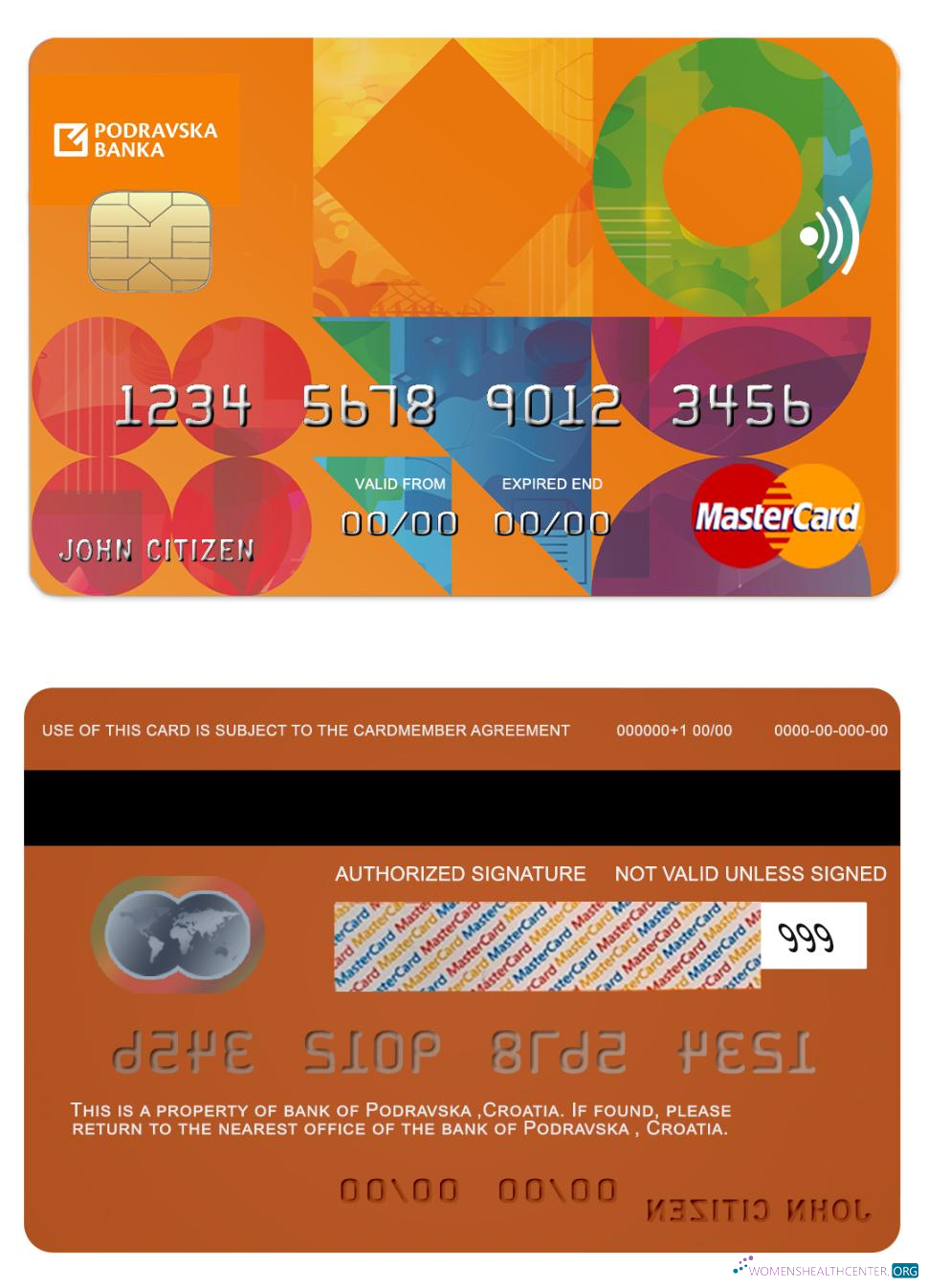 Download Croatia Podravska bank mastercard Photoshop template
